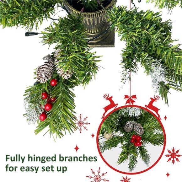 4Pcs Christmas Tree Garland Wreath Set, 2Pcs 4ft Prelit Artifical Christmas - Picture 6 of 7